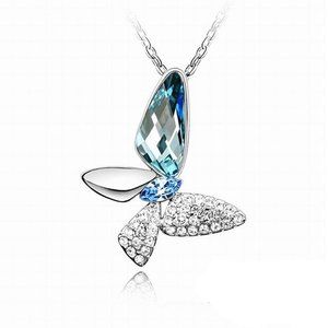 Butterfly Geometry Shaped Marquise Sea Blue Swarovski Element Crystal Necklace